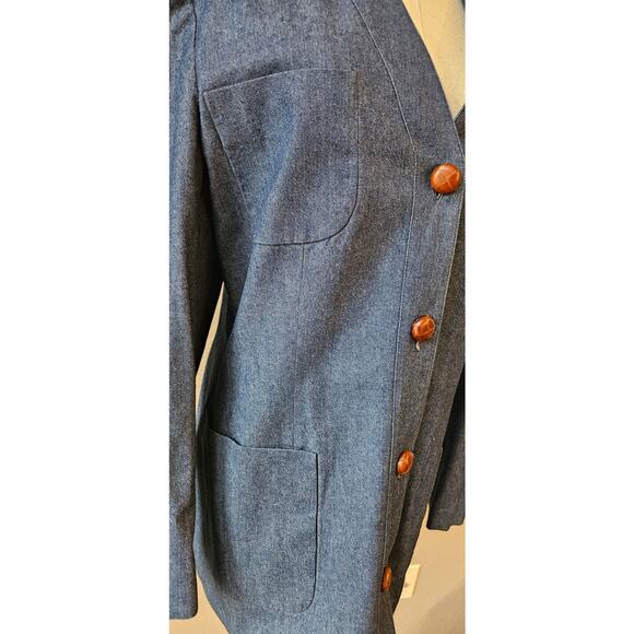 Vintage KORS -Michael Denim Blazer Jacket Leather Buttons Made in Italy Women 10 - Picture 3 of 12